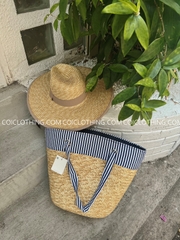 Túi cói lớn sọc xanh