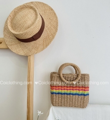 Túi cói mini Vuông cầu vồng