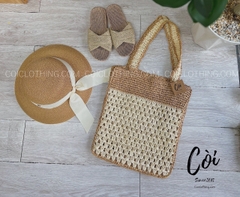 Túi cói mềm CN viền kem nâu