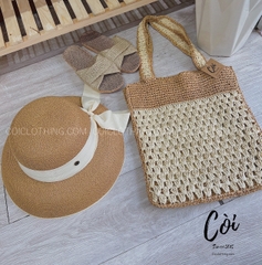 Túi cói mềm CN viền kem nâu