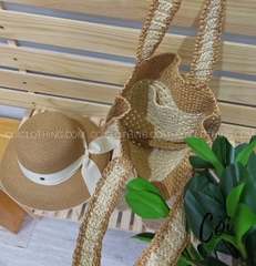 Túi cói mềm CN viền kem nâu