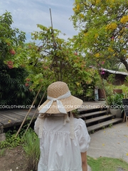 Nón cụp trơn nơ dài-Trắng