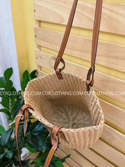 Túi cói Bucket quai da vuông