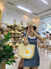 Túi cói vuông cứng thêu hoa