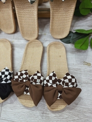 Dép cói caro bảng ngang nơ bướm
