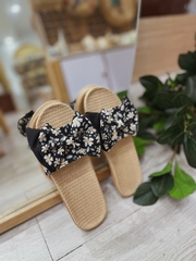 Dép cói hoa trắng bảng ngang nơ to
