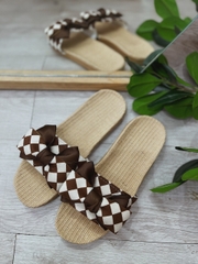 Dép cói caro bảng ngang nơ