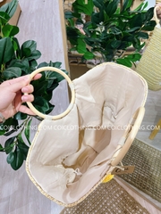 Túi cói vuông cứng thêu hoa