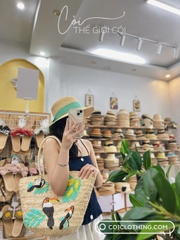 Túi cói họa tiết thêu chim