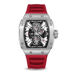 SKELETON | HOURGLASS-SILVERY WATCH (RED STRAP)