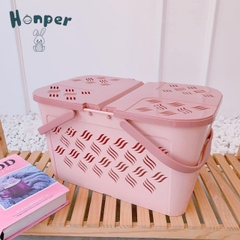 giỏ Nhựa cao cấp  Honper  HK2211 ( Ghi _Hồng _Be )