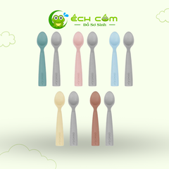 MinikOiOi-Muỗng ăn dặm silicone cho bé(set 2 cái -Aqua Green/Powder Grey,KT:2.7*13.2*1.8(cm), barcode:8681176337026,hiệu:MinikOiOi