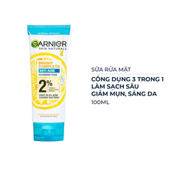 Sữa Rửa Mặt Garnier 3 Trong 1 Ngừa Mụn 100ml (Mới) Bright Complete Anti-Acne Cleansing Foam
