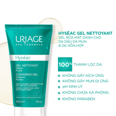 Gel Rửa Mặt Uriage Cho Da Dầu Mụn, Hỗn Hợp 150ml Hyséac Gel Nettoyant Cleansing Gel