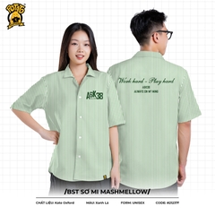 BST Áo lớp sơ mi Marshmallow xanh lá sọc