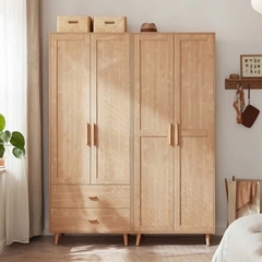 Tủ Quần Áo Gỗ Tự Nhiên 4 Cánh 2 Hộc Kéo Hiện Đại