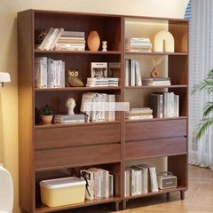 Kệ Sách Gỗ Tự Nhiên 4 Tầng Có Ngăn Kéo Hiện Đại