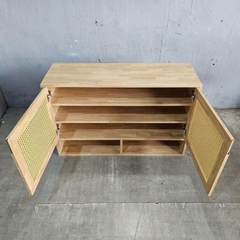 Tủ Giày Gỗ Tự Nhiên Cánh Mây Đan 2 Ngăn