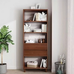 Kệ Sách Gỗ Tự Nhiên 4 Tầng Có Ngăn Kéo Hiện Đại