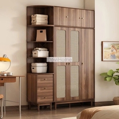 Tủ Quần Áo Gỗ Kết Hợp Mây Hiện Đại