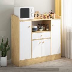 Tủ Bếp Gỗ Tự Nhiên Cửa Kính Và Cửa Gỗ Kết Hợp