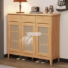 Tủ Giày Gỗ Tự Nhiên Kết Hợp Mây Tre Đan Cao Cấp