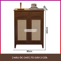 Tủ Giày Gỗ Tự Nhiên Kết Hợp Mây Tre Đan Cao Cấp