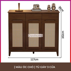 Tủ Giày Gỗ Tự Nhiên Kết Hợp Mây Tre Đan Cao Cấp