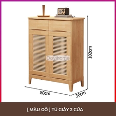Tủ Giày Gỗ Tự Nhiên Kết Hợp Mây Tre Đan Cao Cấp