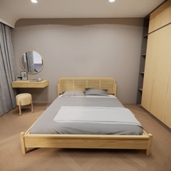 Giường gỗ mã DV6 - Giường ngủ Decor kết hợp mây mắt cáo từ gỗ thông nhập khẩu