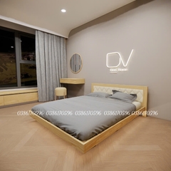 Giường gỗ bay mã M30 - Giường ngủ Decor có tựa đầu bọc nệm Sofa phong cách tối giản