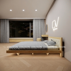 Giường gỗ bay mã M30 - Giường ngủ Decor có tựa đầu bọc nệm Sofa phong cách tối giản