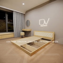 Giường gỗ bay mã M30 - Giường ngủ Decor có tựa đầu bọc nệm Sofa phong cách tối giản