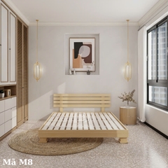 Giường gỗ thông M8 Giường chân hộp kết hợp tựa đầu giường