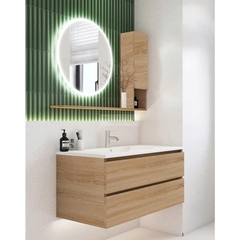 Tủ Lavabo Treo Tường Gỗ Công Nghiệp Kèm Gương Led Hiện Đại