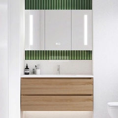 Tủ Lavabo Treo Tường Gỗ Công Nghiệp Kèm Gương Led Hiện Đại