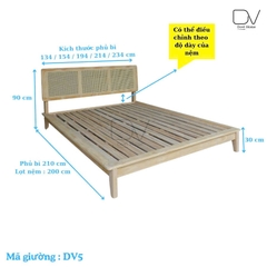 Giường Gỗ Tựa Mây Thiết Kế Sang Trọng DV5