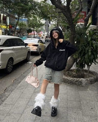 Áo khoác nỉ boxy khoá kéo zip CLOUDZY zip hoodie nỉ bông có mũ form rộng in logo chữ ký áo nỉ unisex nam nữ ZIP CORE