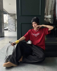 [BST HÈ] Áo thun oversize CLOUDZY phong cách mùa hè streetwear đi học unisex 100% cotton 250GSM áo phông tết màu đỏ LIFE