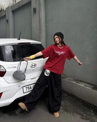 [BST HÈ] Áo thun oversize CLOUDZY phong cách mùa hè streetwear đi học unisex 100% cotton 250GSM áo phông tết màu đỏ LIFE