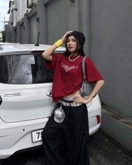 [BST HÈ] Áo thun oversize CLOUDZY phong cách mùa hè streetwear đi học unisex 100% cotton 250GSM áo phông tết màu đỏ LIFE