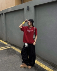 [BST HÈ] Áo thun oversize CLOUDZY phong cách mùa hè streetwear đi học unisex 100% cotton 250GSM áo phông tết màu đỏ LIFE