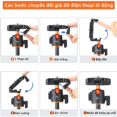 Tripod Vrig TP 16 kéo dài 138cm cho điện thoại máy ảnh Actioncam cứng cáp đầu bi linh hoạt
