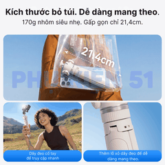 Tripod Telesin tự bung chân kéo dài 65cm gắn Actioncam Pocket Màu trắng
