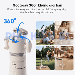 Tripod Telesin tự bung chân kéo dài 65cm gắn Actioncam Pocket Màu trắng