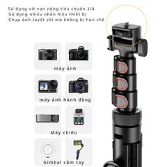 Tripod Vrig Tp 14 kéo dài 1m6 nhôm cứng cáp hỗ trợ nhiều thiết bị gimbal, điện thoại Actioncam, máy ảnh