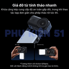 Đèn trợ sáng TELESIN cho DJI Action 6 / Nano kèm chân Cold Shoe hỗ trợ nhiều phụ kiện