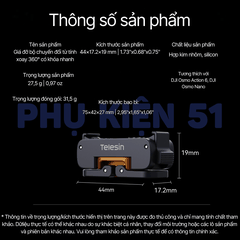 Ngàm tích hợp ren 1/4 Telesin Action 6 Nano  / Osmo 360 II tiện lợi đa năng