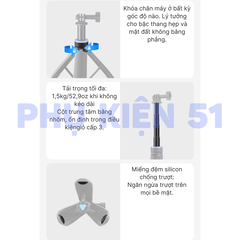 Tripod Telesin tự bung chân kéo dài 65cm gắn Actioncam Pocket Gopro Insta360 gấp gọn