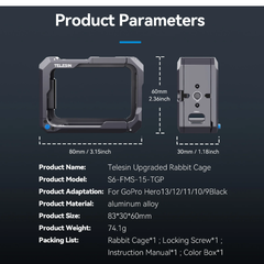 Khung hợp kim nhôm Gopro 13 12 11 10 9 Black nâng cấp tích hợp nhiều phụ kiện